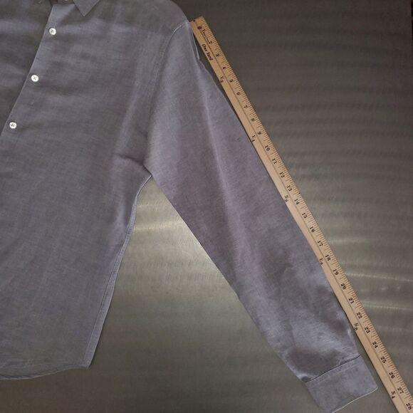 Theory Men´s Zack Ramiro Linen Cotton Blend Button Gray Long Sleeve Shirt M - Picture 7 of 10